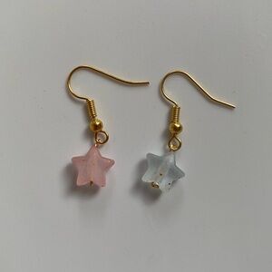 Handmade Pink & Blue Star Earrings Gold Plated Stainless Steel